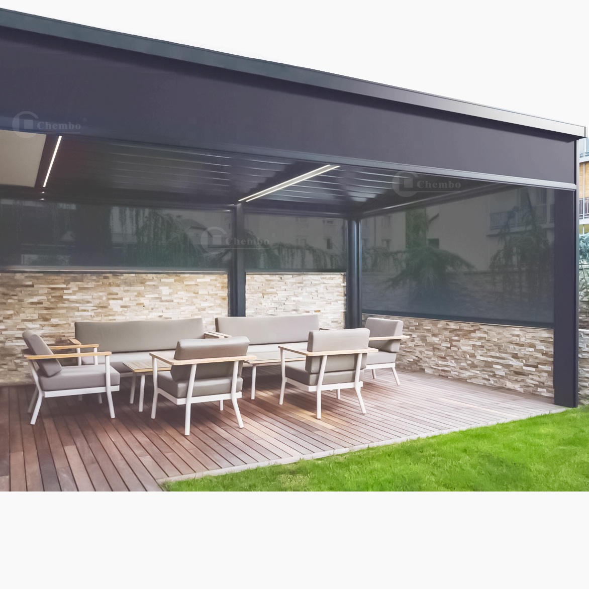 Outdoor Power Roller Shades - Persianas para exteriores impermeables con Control